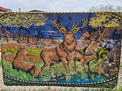Large Antique velvet wall hanging Elk tapestry
