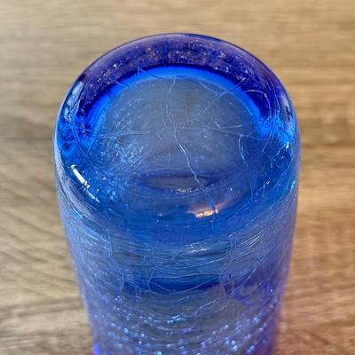 LOT 141K: Cobalt Blue Glass Collection: Large & Small Pitchers, Crackle Glass Cups & More