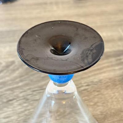 LOT 141K: Cobalt Blue Glass Collection: Large & Small Pitchers, Crackle Glass Cups & More