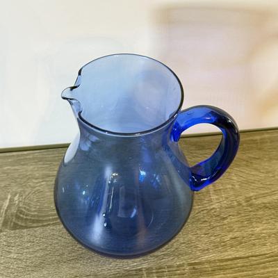 LOT 141K: Cobalt Blue Glass Collection: Large & Small Pitchers, Crackle Glass Cups & More