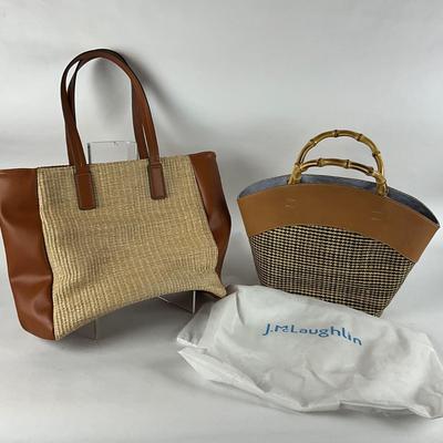 M791 J. McLaughlin Straw Leather Bag with Nordstrom Bag