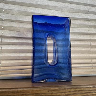 LOT 251X: Cobalt Blue Glass Vases w/ Unique “0” Art Glass Piece