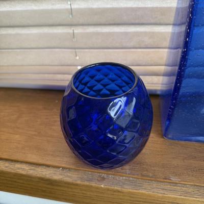 LOT 251X: Cobalt Blue Glass Vases w/ Unique “0” Art Glass Piece