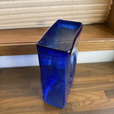 LOT 251X: Cobalt Blue Glass Vases w/ Unique “0” Art Glass Piece