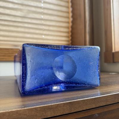 LOT 251X: Cobalt Blue Glass Vases w/ Unique “0” Art Glass Piece