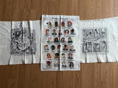 LOT 259K: Menuendos Printed Fabric Artwork & Women of History Tea Towel / Wall Art