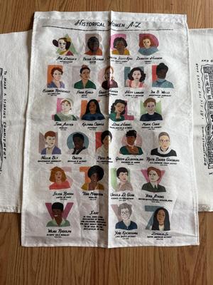 LOT 259K: Menuendos Printed Fabric Artwork & Women of History Tea Towel / Wall Art