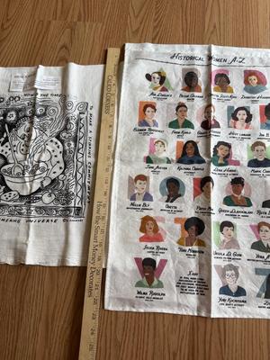 LOT 259K: Menuendos Printed Fabric Artwork & Women of History Tea Towel / Wall Art