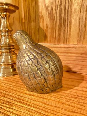 BRASS CANDLESTICK HOLDERS AND BRASS QUAILS