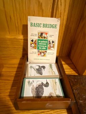 ANTIQUE CHESS PIECES WITH A GOOD BACK STORY AND VINTAGE WOODEN BOXES OF PLAYING CARDS