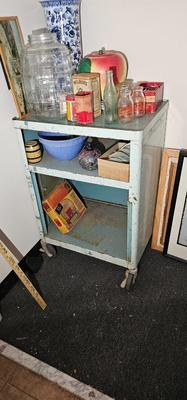 Vintage utility retro mid century modern metal rolling CART, Green