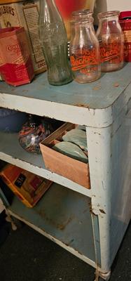 Vintage utility retro mid century modern metal rolling CART, Green