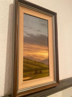 OIL PAINTING "LAYERED HILLS" BY CLIFFORD BAILEY AND A FARM SCENE BY FARLAND