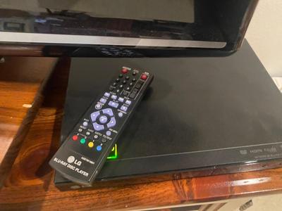 PANASONIC 42” FLATSCREEN PLASMA HDTV, SOLID WOOD TV STAND AND LG BLUE-RAY DVD PLAYER