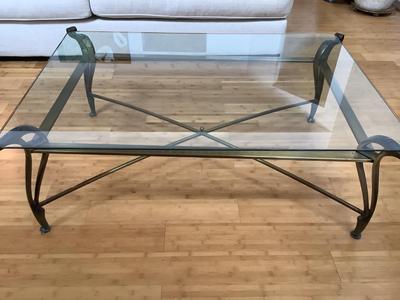 L734 Large Brass Glass Top Coffee Table