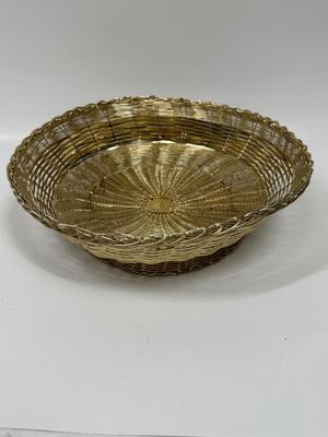 Vintage French Country Gold Metal Hand Woven Bread Basket