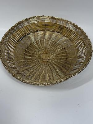 Vintage French Country Gold Metal Hand Woven Bread Basket