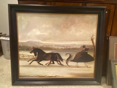 OIL PAINTING ON CANVAS WINTER SLEIGH RIDE
