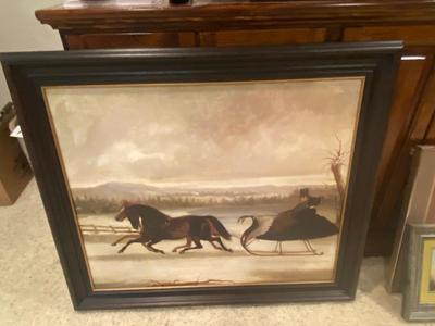OIL PAINTING ON CANVAS WINTER SLEIGH RIDE