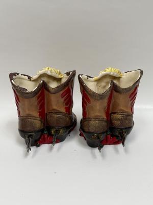 Vintage Painted Plaster Ceramic Cowboy Boot Shaped Vase or Planter - a Pair