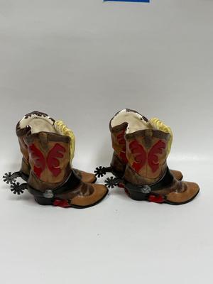 Vintage Painted Plaster Ceramic Cowboy Boot Shaped Vase or Planter - a Pair
