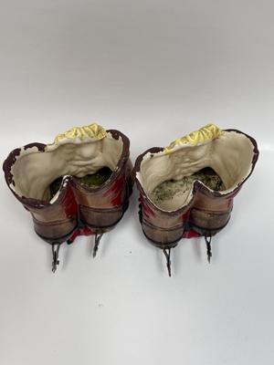 Vintage Painted Plaster Ceramic Cowboy Boot Shaped Vase or Planter - a Pair