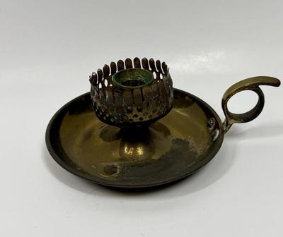 Vintage Brass Chamberstick Candleholder with Thumb Holder & Drop Tray
