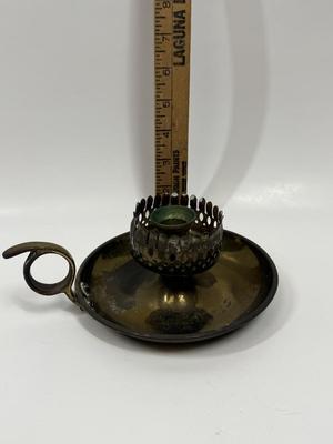 Vintage Brass Chamberstick Candleholder with Thumb Holder & Drop Tray
