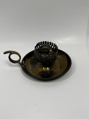 Vintage Brass Chamberstick Candleholder with Thumb Holder & Drop Tray