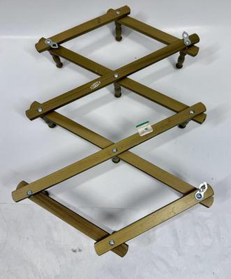 Vintage Wood Accordion Peg Rack, painted gold with white flower accent