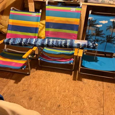 A1088 Lot of Three Beach Chairs with Beach Umbrellas