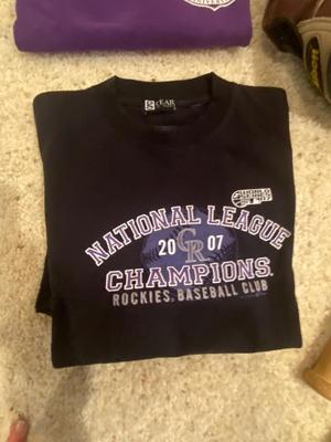 BASEBALL BATS, WILSON GLOVE, ROCKIES SHIRTS AND BEVERAGE COOLERS