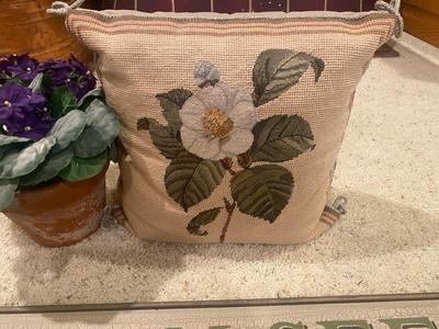 WALL DECOR, MATCHING THROW PILLOW AND PRETTY FAUX AFRICAN VIOLET