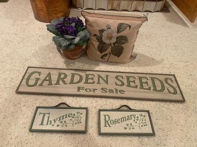WALL DECOR, MATCHING THROW PILLOW AND PRETTY FAUX AFRICAN VIOLET