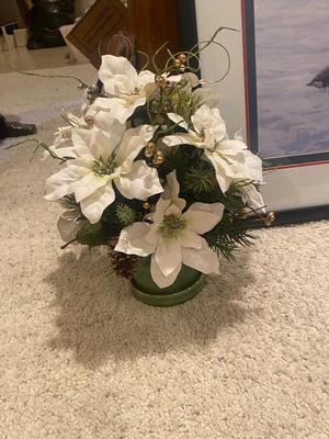 ROBERT DUNCAN “OUR GIANT” ART PIECE AND WHITE POINSETTIAS IN SEASON OF THE ARTWORK