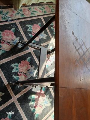 Anique drop leaf Hi-Lo by metal stand / typewriter stand with drop down adjustable wheels - Phila. Pa.