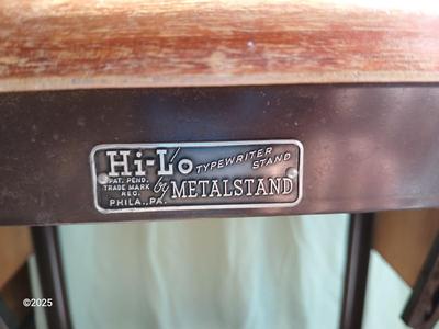 Anique drop leaf Hi-Lo by metal stand / typewriter stand with drop down adjustable wheels - Phila. Pa.