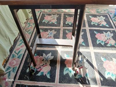 Anique drop leaf Hi-Lo by metal stand / typewriter stand with drop down adjustable wheels - Phila. Pa.