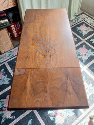 Anique drop leaf Hi-Lo by metal stand / typewriter stand with drop down adjustable wheels - Phila. Pa.