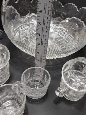 U.S. Glass MANHATTAN Punch Bowl Set & 12 Cups. Tiffin Franciscan with lidded candy dish