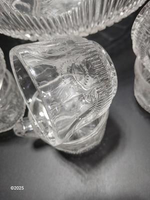 U.S. Glass MANHATTAN Punch Bowl Set & 12 Cups. Tiffin Franciscan with lidded candy dish