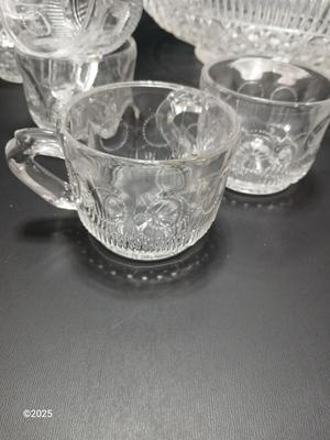 U.S. Glass MANHATTAN Punch Bowl Set & 12 Cups. Tiffin Franciscan with lidded candy dish