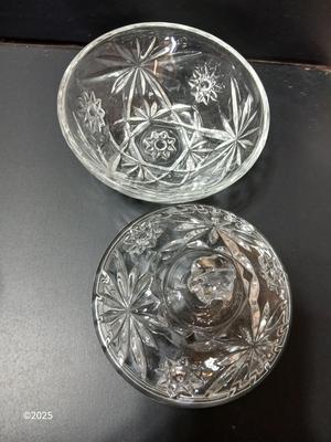 U.S. Glass MANHATTAN Punch Bowl Set & 12 Cups. Tiffin Franciscan with lidded candy dish