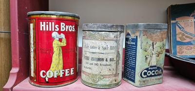3 vintage Tins. Hills Bros Coffee, Mocha Java, and Cocoa
