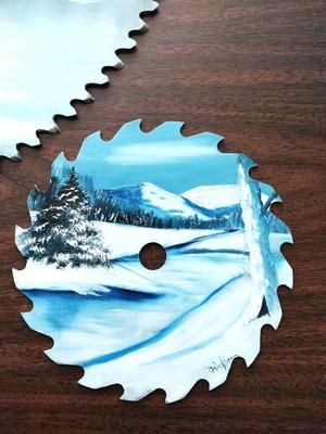 TWO SAW BLADES HAND PAINTED BY WICKHAM-BEAUTIFUL
