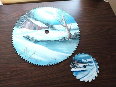 TWO SAW BLADES HAND PAINTED BY WICKHAM-BEAUTIFUL