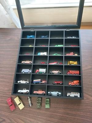 LATCHING DISPLAY CASE FILLED WITH TOY CARS