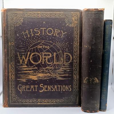 LOT 10: P.F. Collier 1887 History of the World and All Its Great Sensations 2-Volume Set w/ Hammond's 1966 World Atlas