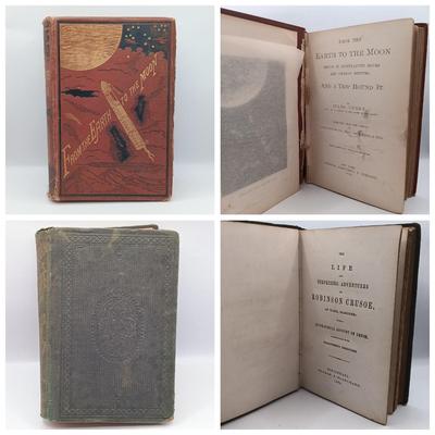 LOT 25: Jules Verne's 1874 From the Earth to the Moon with 1864 Life and Surprising Adventures of Robinson Crusoe