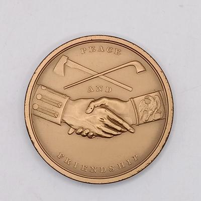 LOT 195: Set of (6) Metal Medallions- Zachary Taylor Peace Medal, Van Buren Peace Medal & More